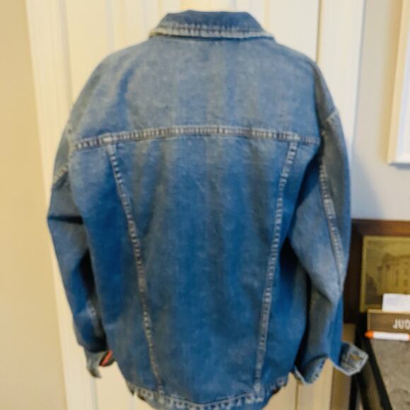 Free People Oversized Jean Jacket M Denim Distressed Retro Trucker Fall Boho - Picture 5 of 11